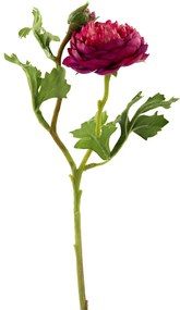 Floare artificiala Ranunkel, Fibre artificiale, Rosu Verde, 46 cm