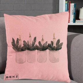 Perna Decorativa Lumanari Advent in Borcane, 40x40 cm, Roz, Husa Detasabila, Perna Inclusa, BEKZ®