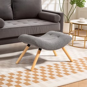 HOMCOM Puf de Picioare Modern cu Acoperire din Fleece si Picioare din Lemn, Tapitat, pentru camera de zi, dormitor, hol, Gri Inchis | Aosom Romania