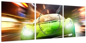 Tablou - Mașină de curse verde (cu ceas) (90x30 cm)