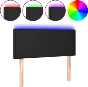 vidaXL Tăblie de pat cu LED, negru, 90x5x78/88 cm, piele ecologică