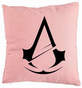 Perna Decorativa cu Assasin&apos;s Creed Fans 2, 40x40 cm, Roz, Husa Detasabila, Burduf