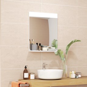 HOMCOM Oglindă de Baie pentru Perete în Stil Modern, Oglindă de Baie cu Raft, 50x12x60 cm, Alb | Aosom Romania