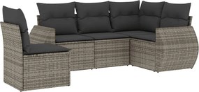 vidaXL Set canapea de grădină cu perne, 5 piese, gri, poliratan