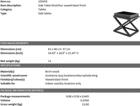 Masuta laterala design modern McArthur negru 61x48cm 105455 HZ