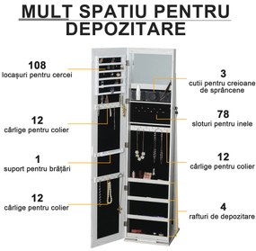 HOMCOM Dulap Bijuterii LED Alb cu Cheie | Aosom Romania