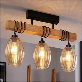 Brilagi - Lustră aplicată WOOD GLASS 3xE27/60W/230V pin/negru/bej fumuriu