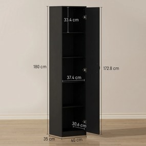 HOMCOM Dulap de bucătărie Slim cu 5 rafturi și spațiu interior reglabil, din lemn, 40x35x180 cm, negru | Aosom Romania