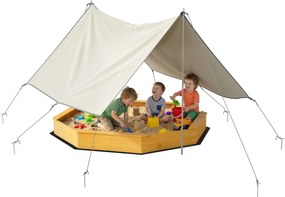 AIYAPLAY Ladă cu nisip din lemn cu copertină, ladă cu nisip pentru copii pentru exterior cu 4 bănci, căptușeală de fund, galben | Aosom Romania