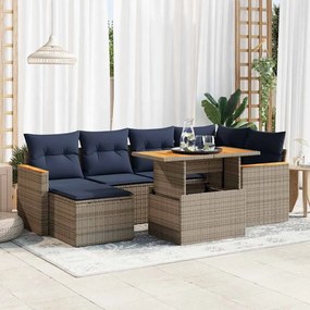 vidaXL Set canapele de grădină, 7 piese, cu perne, gri, poliratan