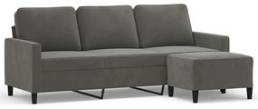3153394 vidaXL Canapea cu 3 locuri și taburet, gri închis, 180 cm, catifea