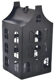 Suport metalic pentru lumânări InDecor LittleHouse negru, 10 x 10 x 19 cm