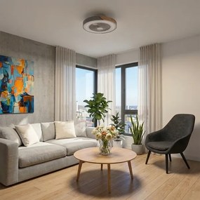 Brilagi - Corp de iluminat LED dimabil cu ventilator, 38 W, 230 V, Ø50 cm, gri/stejar + telecomandă