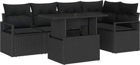 vidaXL Set de canapele pentru grădină cu pernă 6 pcs Negru poliratan