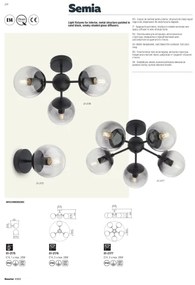 Redo SEMIA 01-2176 - Lustru cu tijă, 3xE14/28W/230V, negru/fumuriu