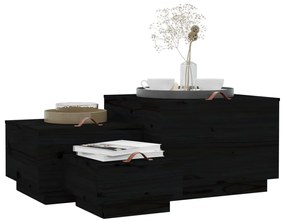 Cutii de depozitare cu capace 3 buc. negru lemn masiv de pin Negru