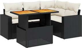 vidaXL Set mobilier de grădină cu perne, 5 piese, negru, poliratan