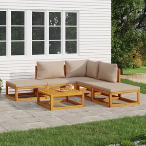 3155245 vidaXL Set mobilier de grădină cu perne gri taupe, 6 piese, lemn masiv