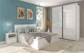 Set dormitor TETRIX 2, alb, pat 160x200, dulap cu 2 usi si 2 noptiere