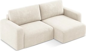 Colțar crem extensibil/cu spațiu de depozitare cu tapițerie din chenille (cu colț pe partea dreaptă/cu șezlong) Kona – Makamii