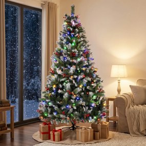 HOMCOM Brad de Crăciun Nins 180 cm, 250 LED-uri Bicolore, Telecomandă, 11 Moduri, 840 Ramuri, Conuri, Bobițe Roșii | Aosom Romania
