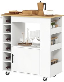 HOMCOM Insulă de Bucătărie cu 6 Suporturi pentru Sticle, 3 Rafturi Laterale și Dulăpior cu Balamale, 83x40x83 cm, Stejar | Aosom Romania