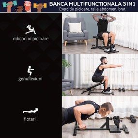 HOMCOM Stație de Fitness 3 în 1 Multifuncțională pentru Acasă, Antrenament Complet Corp, 100x58x46 cm, Negru | Aosom Romania