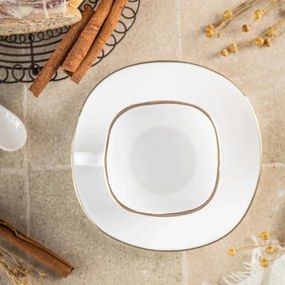 Set cesti cafea 12 piese, opal, alb cu auriu, 220 ml Kinghoff KH-1930