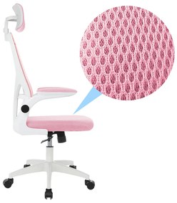 Scaun de birou ergonomic cu suport lombar si tetiera, roz