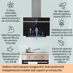 Klarstein Ava 60 Smart, hota, 60cm, montata pe perete, WiFi, A++, 585 m³/h, ecran tactil