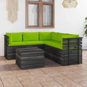Set mobilier gradina din paleti cu perne, 6 piese, lemn masiv pin verde aprins, 6