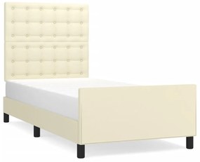 3125551 vidaXL Cadru de pat cu tăblie, crem, 90x200 cm, piele ecologică