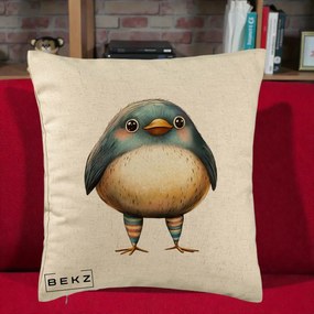 Perna Decorativa Pasare Teal-Bej cu Sosete Curcubeu, 40x40 cm, Bej, Husa Detasabila, Perna Inclusa, BEKZ®