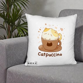 Perna Decorativa Catpuccino Pisica Cappuccino, 40x40 cm, Alb Pufos, Husa Detasabila, Perna Inclusa, BEKZ®