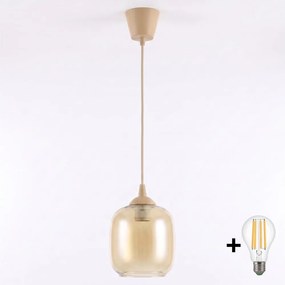 Brilagi - Lustră LED suspendată pe cablu R GLASS 1xE27/60W/230V Ø 14 cm bej/maro fumuriu
