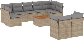 vidaXL Set canapele de grădină, 10 piese, cu perne, bej, poliratan