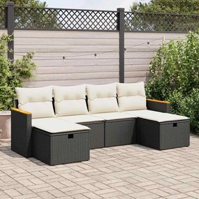 3325941 vidaXL Set mobilier de grădină cu perne, 6 piese, negru, poliratan