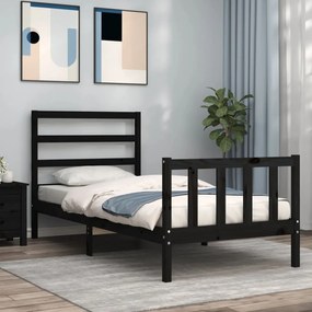 3191900 vidaXL Cadru de pat cu tăblie, negru, 100x200 cm, lemn masiv