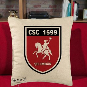 Perna Personalizata CSC 1599 Selimbar Fotbal, 40x40 cm, Bej, Husa Detasabila, Perna Inclusa, BEKZ®