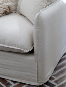 Fotoliu crem din in, cu umplutură din pene de rață și 3 perne decorative „Malo”