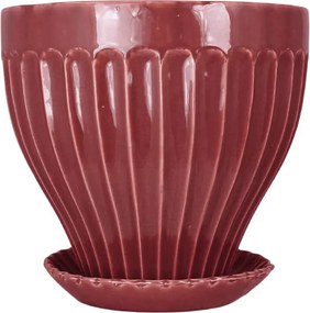 Oală decorativă vintage din ceramică stoneware, burgundy „Anna”