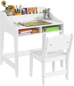 AIYAPLAY Set birou și scaun pentru copii 3-8 ani cu compartimente și rafturi deschise, alb | Aosom Romania