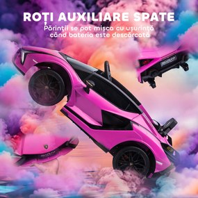 HOMCOM Masina Electrica pentru Copii 12V, Roz Lamborghini 12V cu telecomanda | Aosom Romania