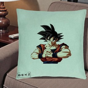 Perna Personalizata Dragon Ball Goku Portret Serios, 40x40 cm, Verde Menta, Husa Detasabila, Perna Inclusa, BEKZ®