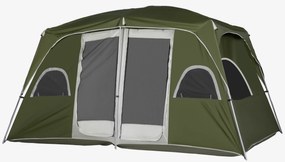 Outsunny Cort pentru 4-8 Persoane cu 2 Dormitoare 2 Buzunare și Ferestre cu Plasă Impermeabil 400x275x210 cm Verde | Aosom Romania