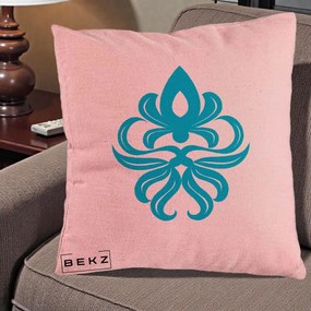 Perna Decorativa Ornament Turcoaz Fleur de Lis, 40x40 cm, Roz, Husa Detasabila, Perna Inclusa, BEKZ®