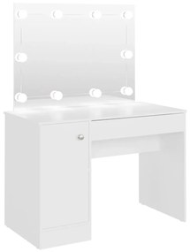 331546 vidaXL Masă de machiaj cu lumini LED, alb, 110x55x145 cm, MDF