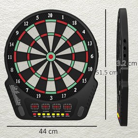 HOMCOM Țintă pentru Darts cu 6 Săgeți, Adaptor, 4 Afișaje LED și 27 de Jocuri, din ABS și PP, 44x51.5x3.2 cm, Negru | Aosom Romania