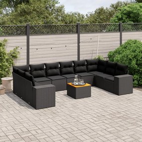 3257945 vidaXL Set canapele de grădină cu perne, 11 piese, negru, poliratan