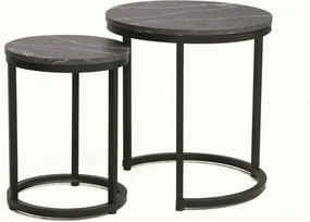 Set 2 masute cafea HOLA, negru cu efect de marmura/negru, PAL laminat/